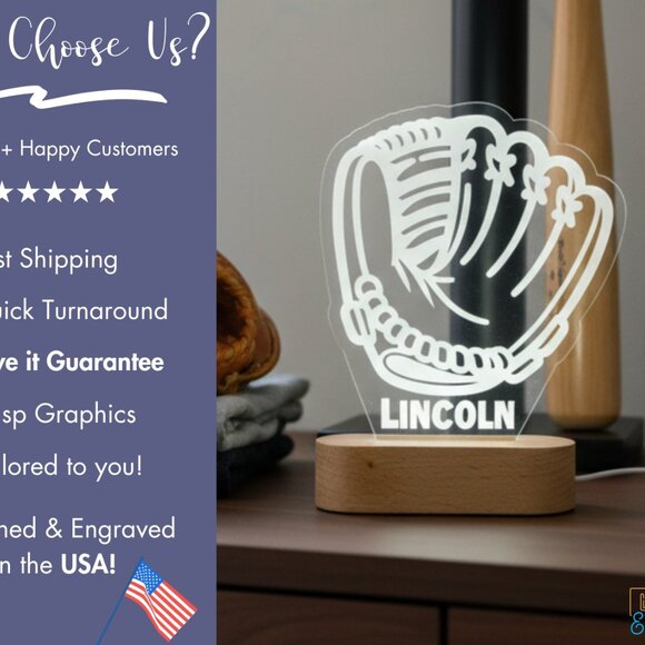 Personalized Baseball Night Light – Custom LED Lamp for Sports Fans - Picture 4 of 8